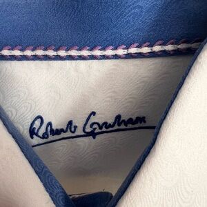 Robert Graham White Jaquard Collar dress shirt. Small stain bottom left front